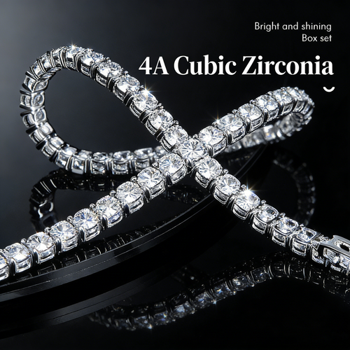 Amher Studio 18K Gold Plated Zircon Tennis Bracelet Fixed Length Luxury Hip Hop Chain for Women & Men Dazzling Stones Unisex Versatile